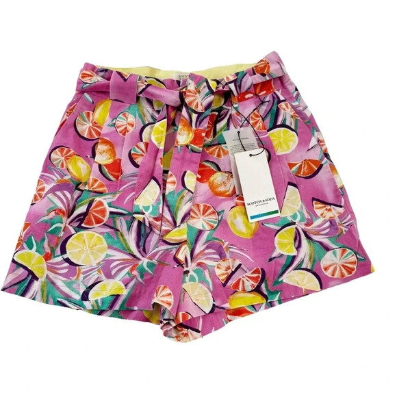 Anthropologie Scotch & Soda Linen Blend High Waist Fruit Shorts Pink Size XS NWT - Picture 4 of 11
